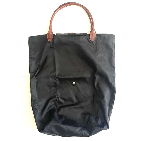 Brighton Silver Heart Brown Leather Handles Black Nylon Long Tote Bag - Picture 2 of 16